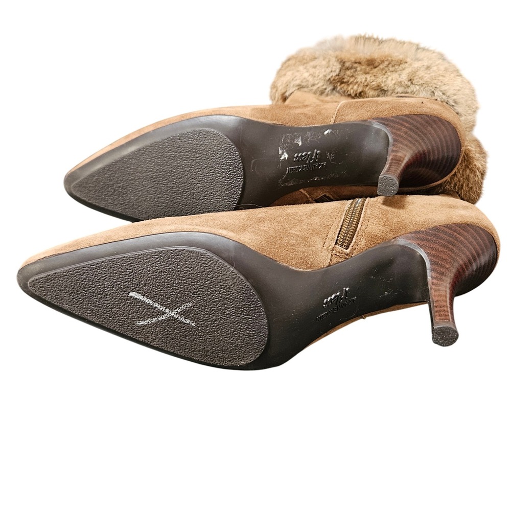 Ann Klein Women's Tan Suede Fur Trim Ankle Boots‎ Pointed Toe Stiletto Heel 6 - Picture 6 of 8